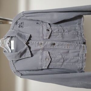 Women's Distressed Cropped Grey Denim Jacket Size Small